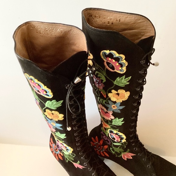 Vintage Penny Lane Embroidered Lace Up Granny Boots sz 7.5 - Picture 9 of 10
